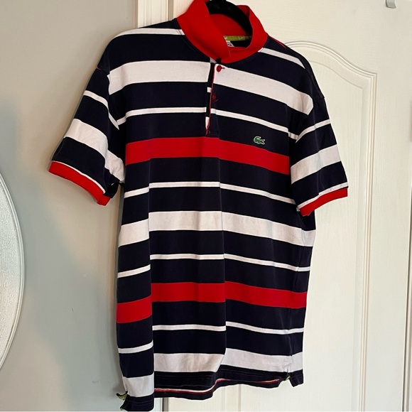 Lacoste Men Red, White, Blue Striped Polo w/ Red Collar XXL - Picture 4 of 11
